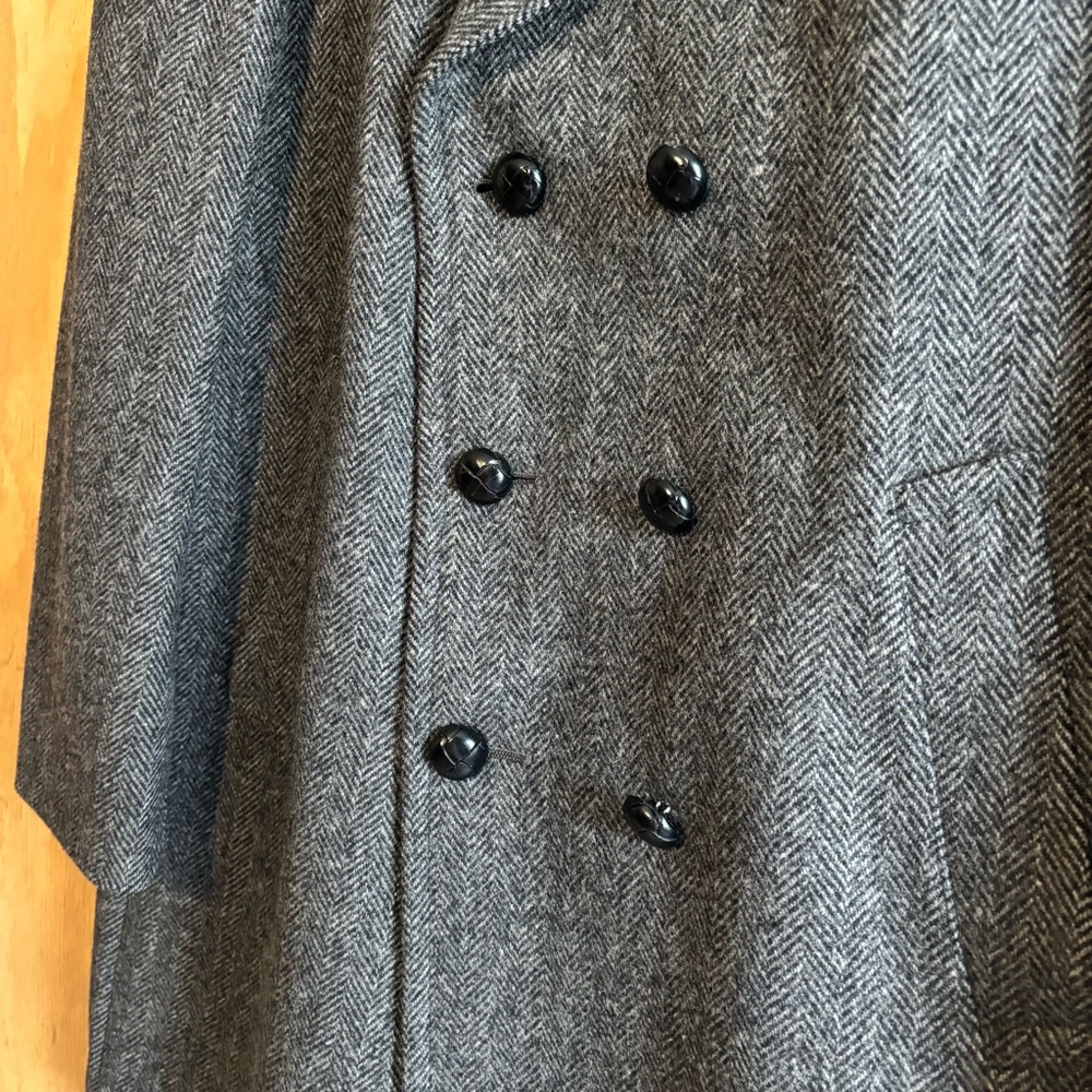 Vintage Stratojac Double Breasted Herringbone Grey Wool Blend Peacoat Jacket 44 - Picture 3 of 7